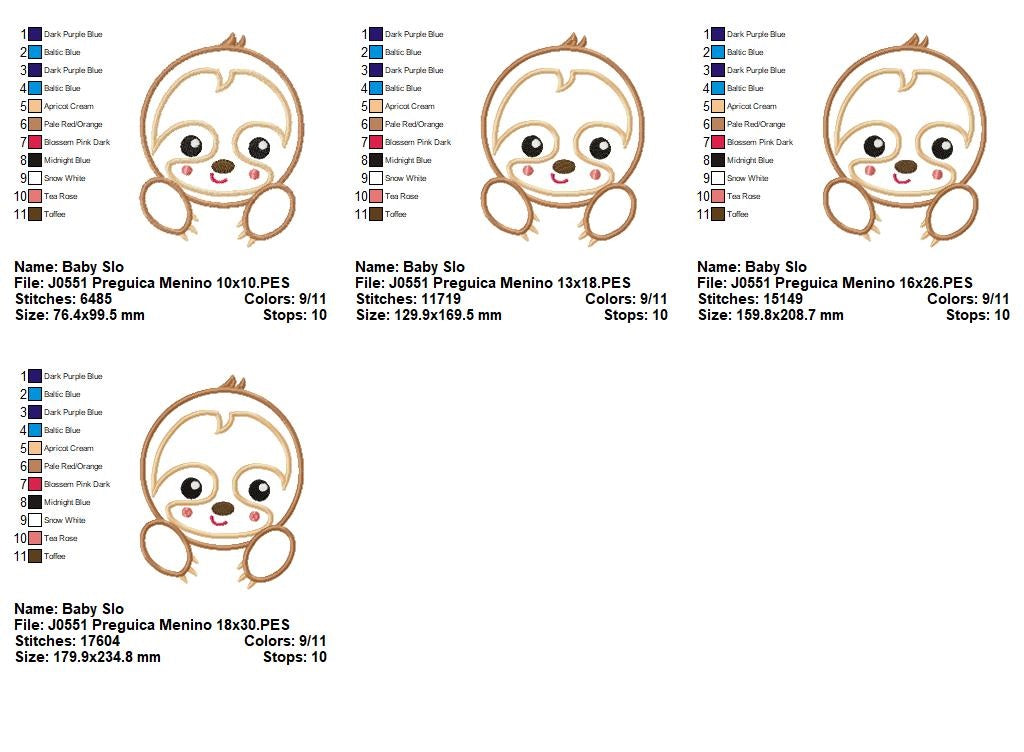 Matriz de Bordado Preguiça Menina e Menino – Aplique