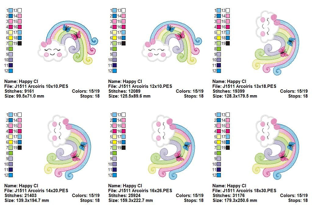 Matriz de Bordado Nuvem com Arco-Íris e Borboletas – Aplique