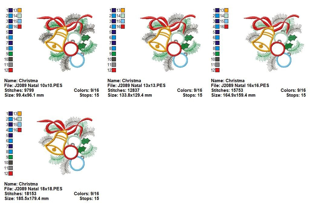 Matriz de Bordado Natal Sinos e Bolas com Laço - Aplique
