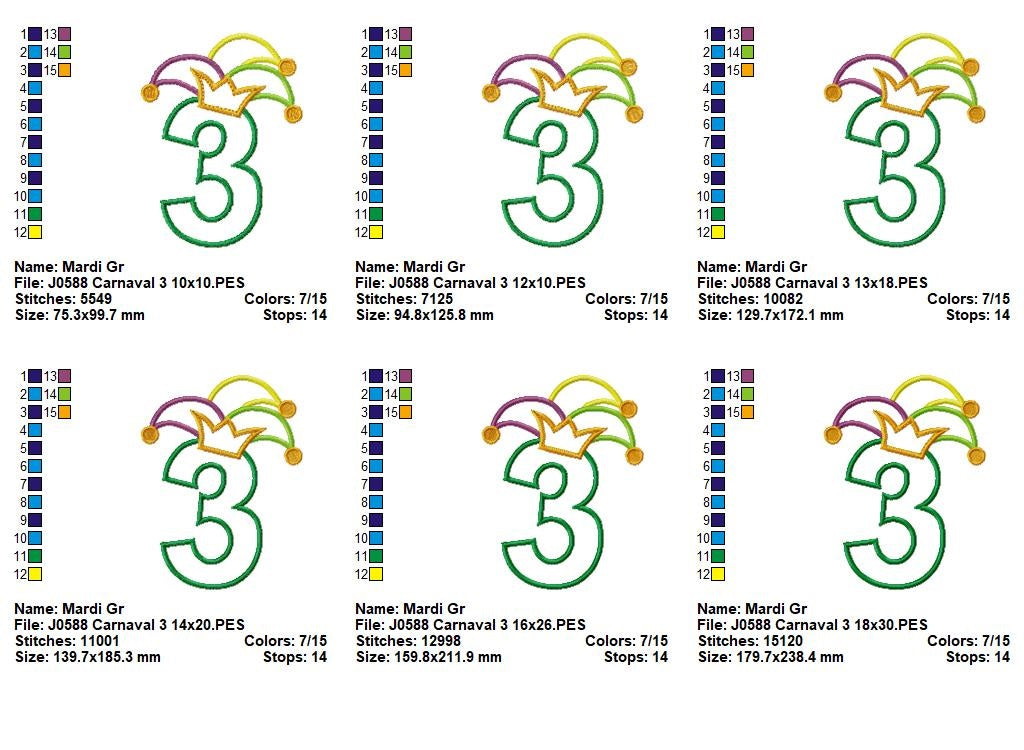 Matriz de Bordado Carnaval Número 3 com Chapéu Divertido – Aplique