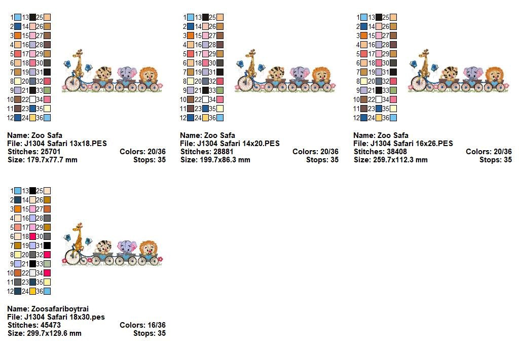 Matriz de Bordado Safari Trem Animais – Ponto Cheio