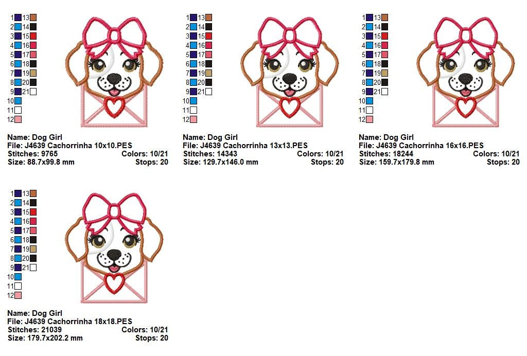 Matriz de Bordado Envelope do Amor com Cachorrinha – Aplique