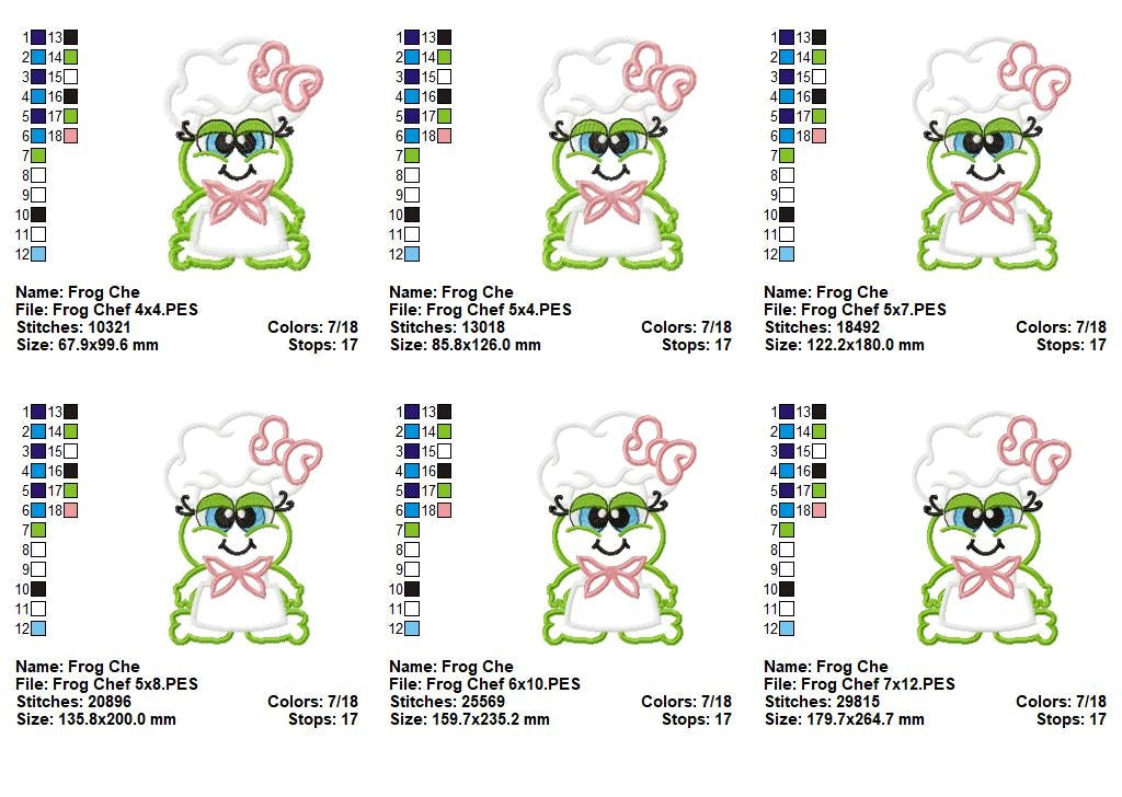 Matriz de Bordado Sapa Fofinha com Touca de Chef – Aplique