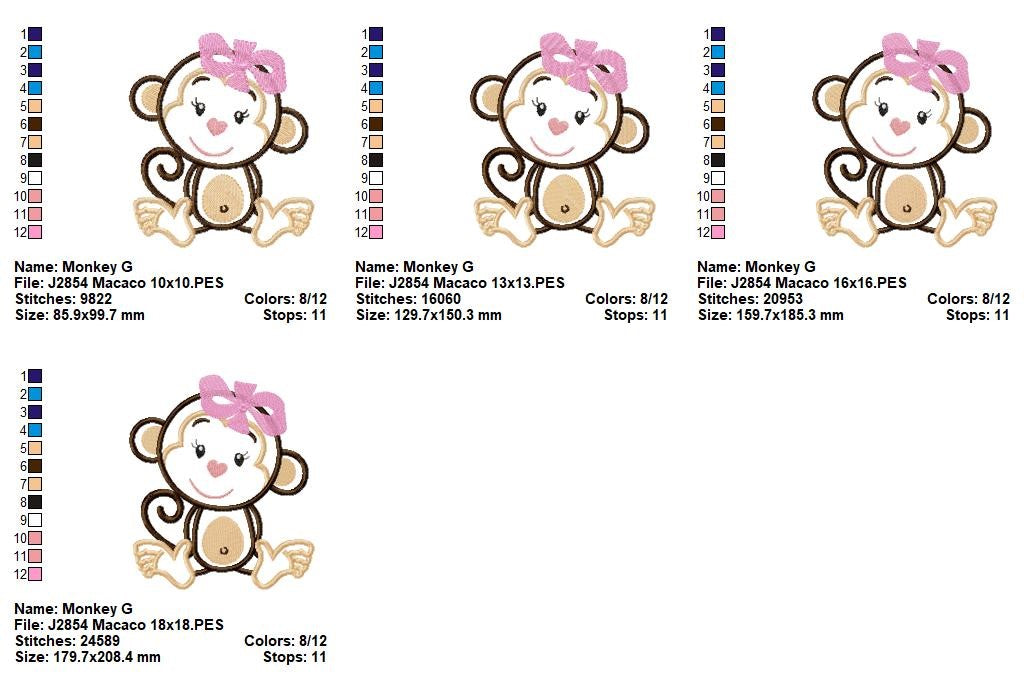 Matriz de Bordado Macaquinha Fofa com Laço – Aplique