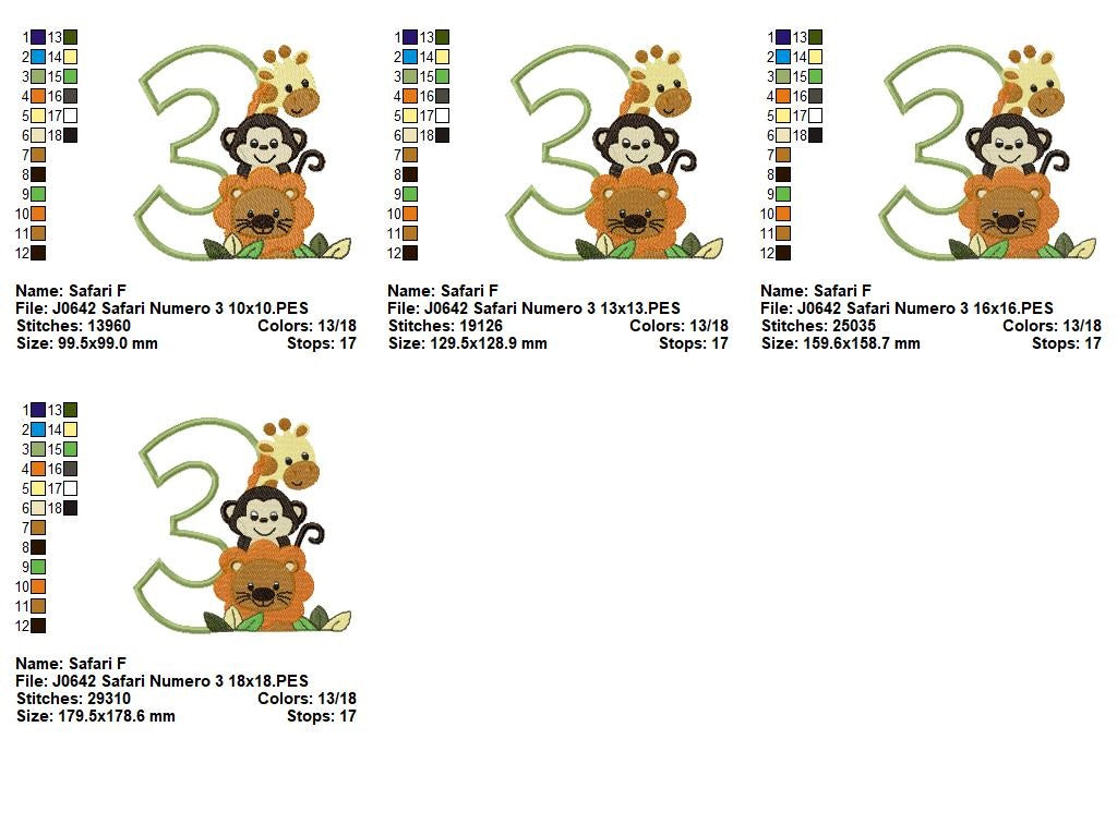 Matriz de Bordado Número 3 Safari Divertido – Ponto Aplique