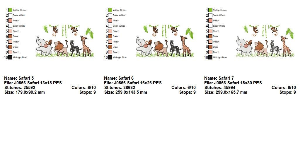 Matriz de Bordado Safari Animais da Selva Ponto Cheio