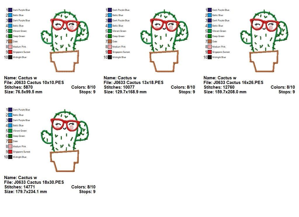 Matriz de Bordado Cacto Divertido com Óculos – Aplique