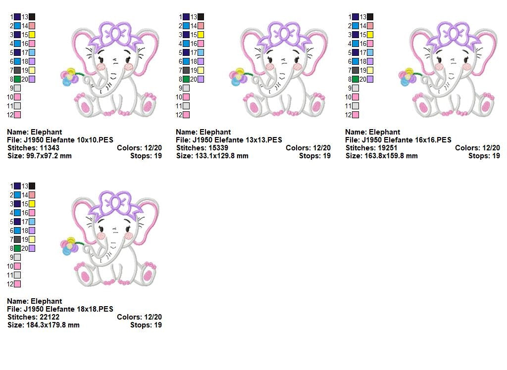 Matriz de Bordado Elefantinha com Laço e Flor – Aplique