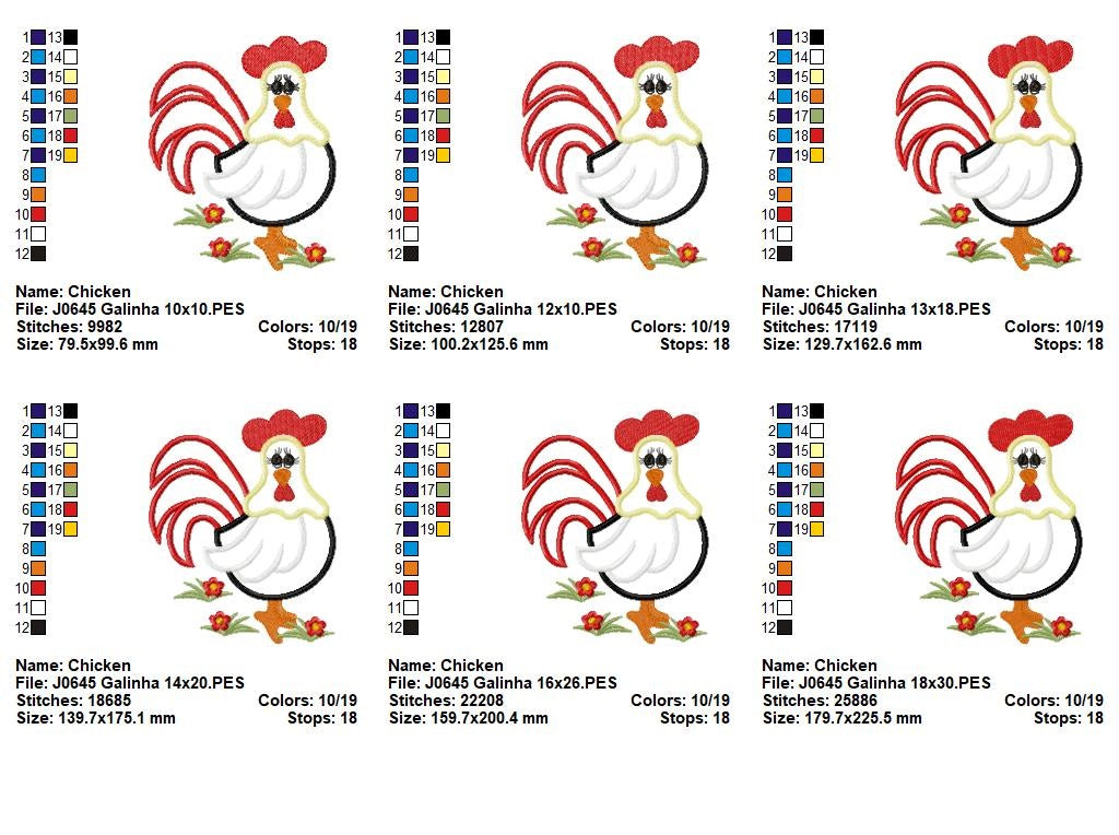 Matriz de Bordado Galinha Fofa com Flores – Ponto Aplique