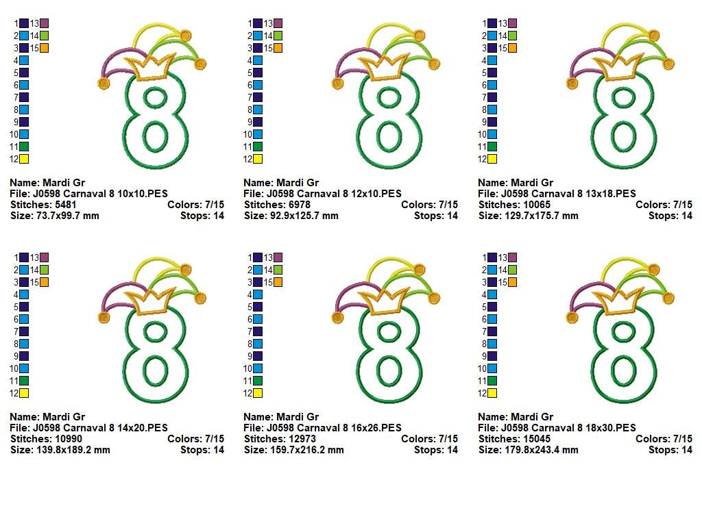 Matriz de Bordado Carnaval Número 8 com Chapéu Divertido – Aplique