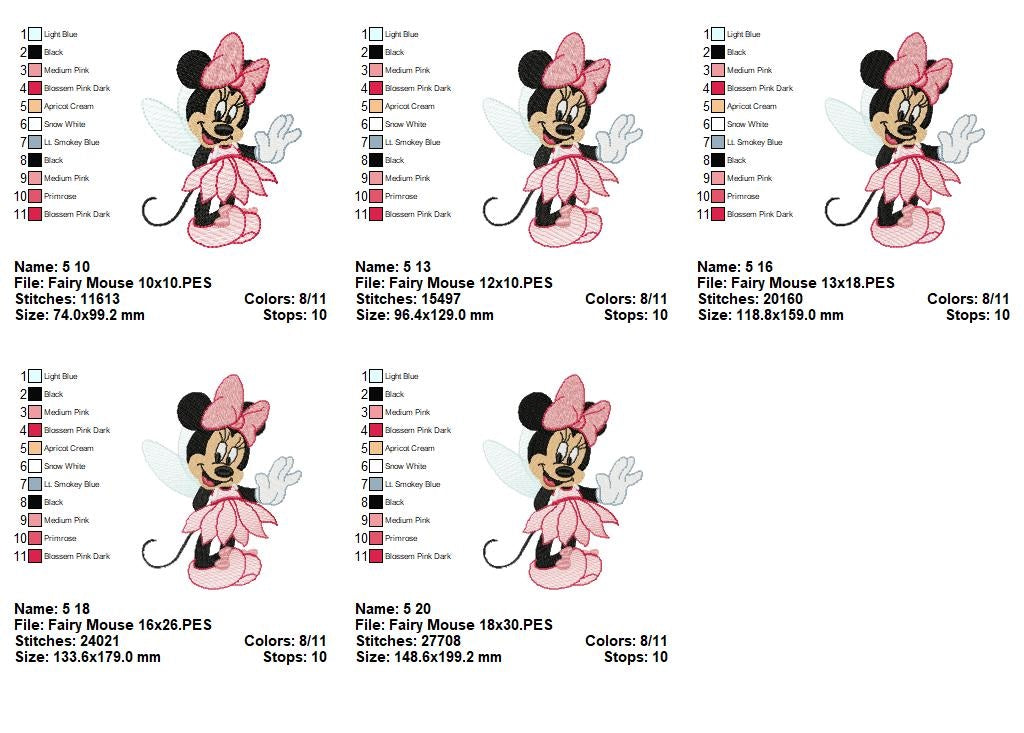 Matriz de Bordado Minnie Fada com Vestido de Pétalas – Rippled