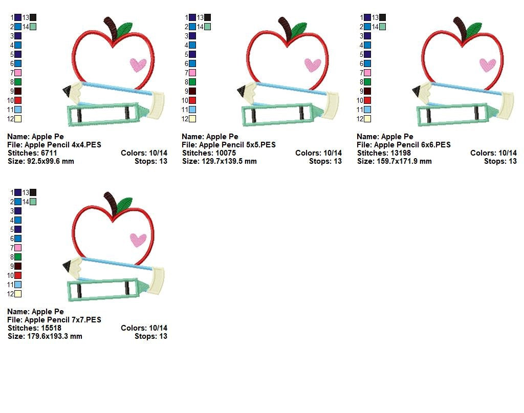 Matriz de Bordado Maçã e Lápis Fofinhos para Volta às Aulas – Aplique