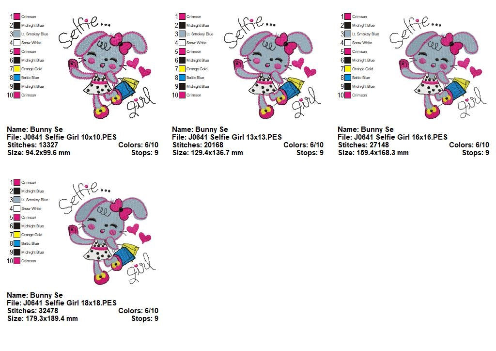Matriz de Bordado Coelhinha Selfie Girl – Ponto Cheio
