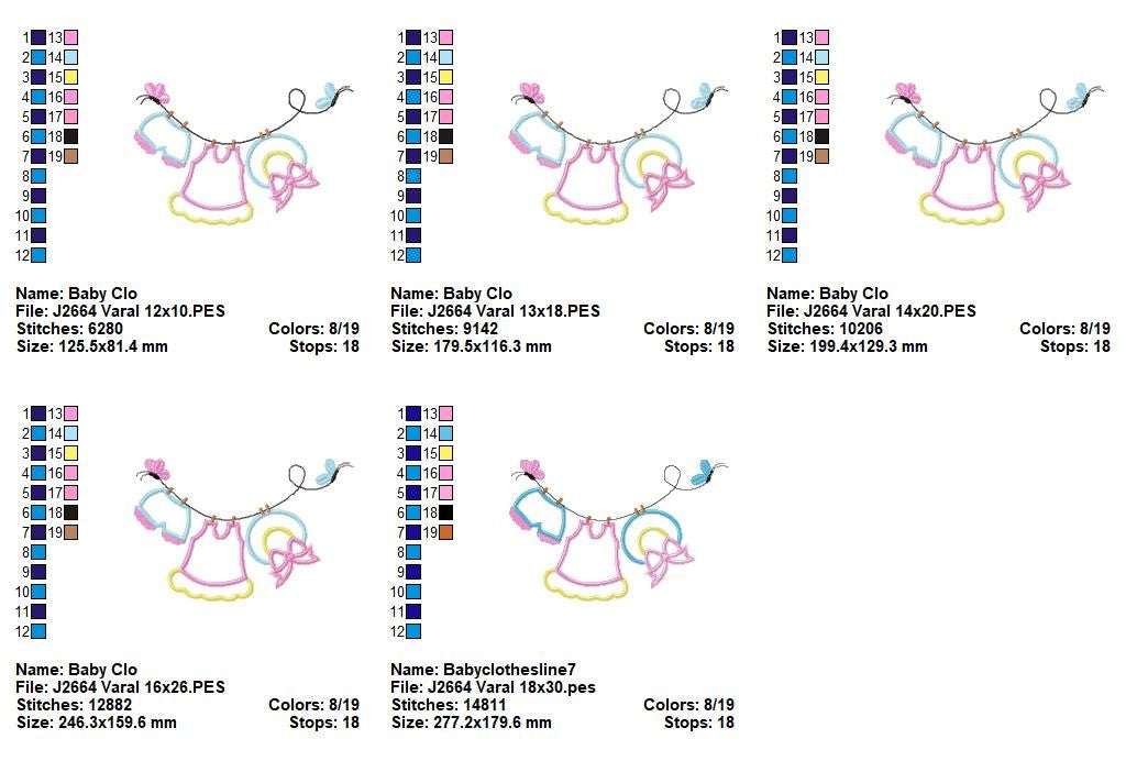 Matriz de Bordado Varal de Vestidinho e Chapéu – Aplique