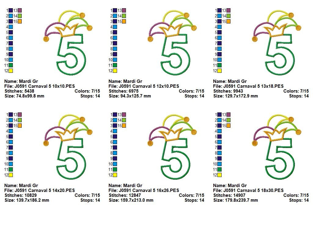 Matriz de Bordado Carnaval Número 5 com Chapéu Divertido – Aplique