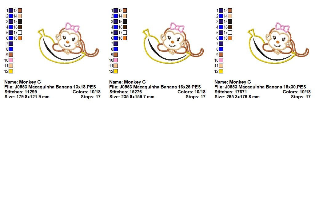 Matriz de Bordado Macaquinha Divertida com Banana – Aplique