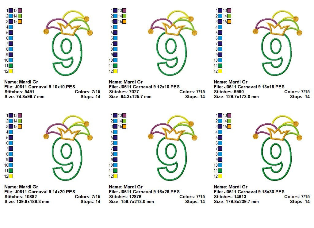 Matriz de Bordado Número 9 com Chapéu Divertido – Aplique