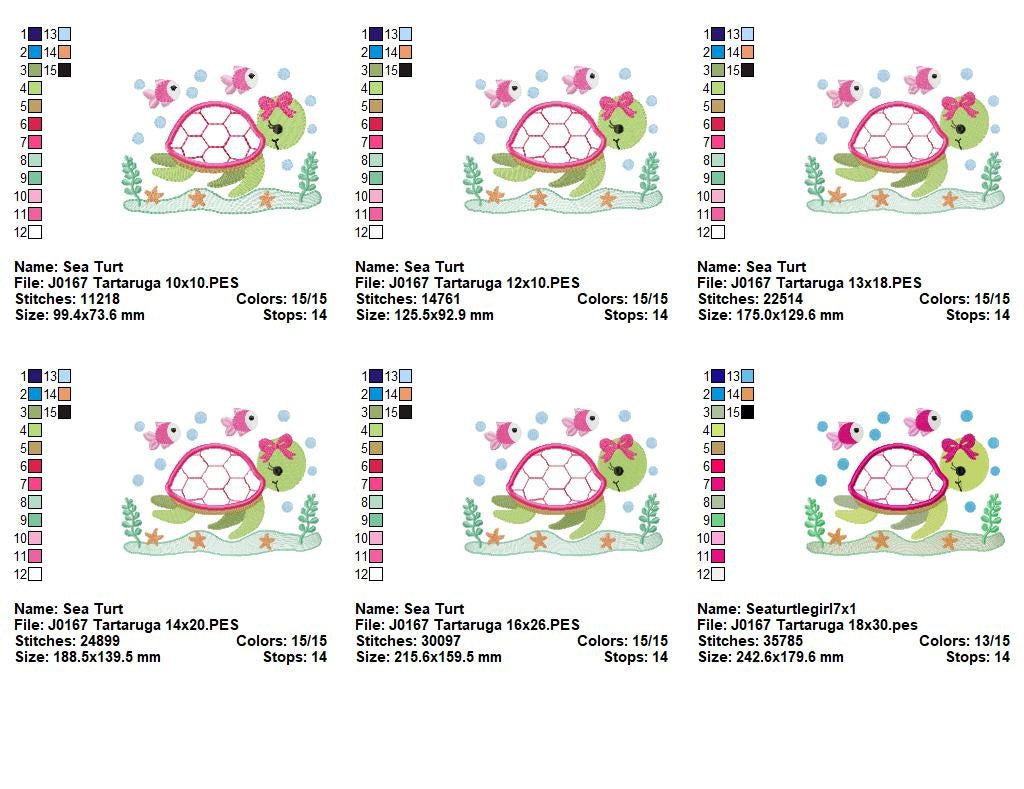 Matriz de Bordado Tartaruguinha no Oceano com Plantinhas e Peixinhos – Aplique