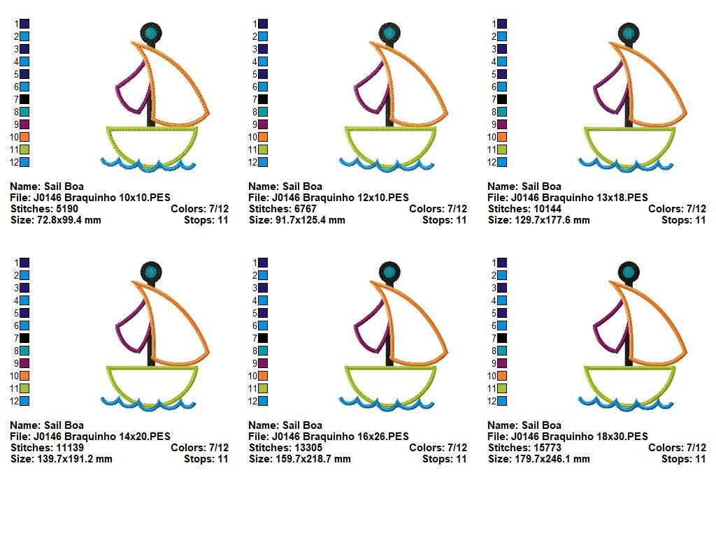 Matriz de Bordado Barquinho com Velas Coloridas – Aplique