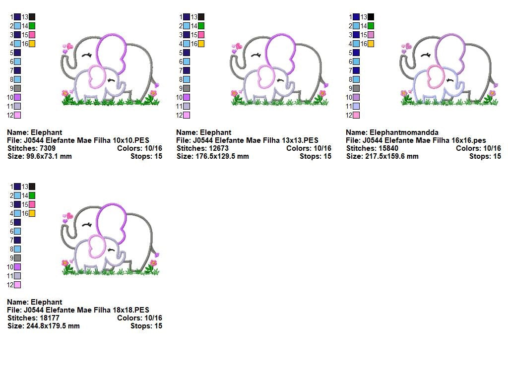 Matriz de Bordado Mamãe Elefante e Filhote – Aplique
