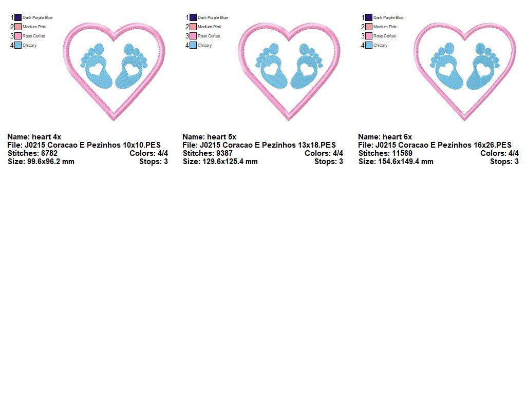 Matriz de Bordado Pezinhos de Bebê com Coração – Aplique