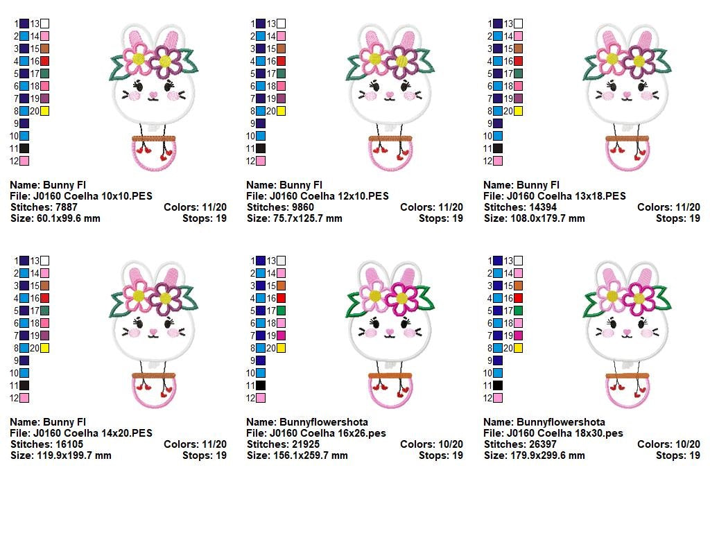 Matriz de Bordado Coelhinha com Flores no Balão – Aplique