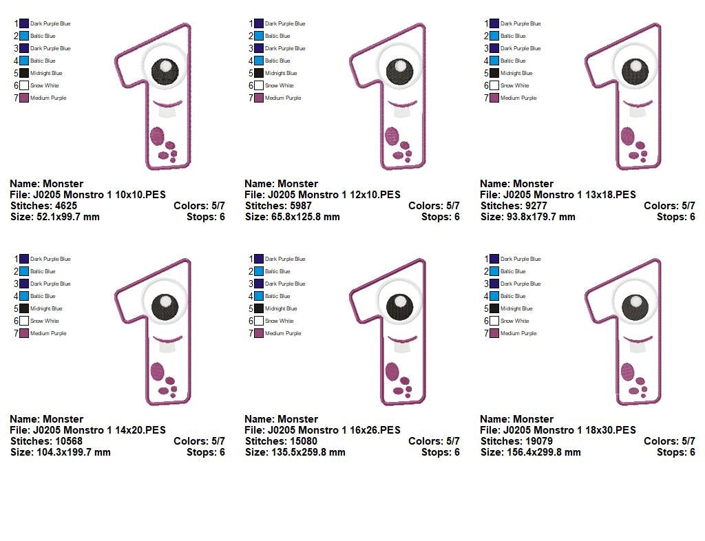 Matriz de Bordado Monstrinho Número Um Divertido – Aplique
