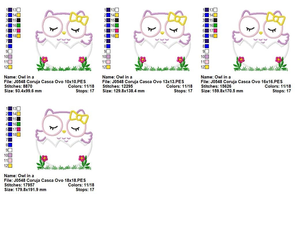 Matriz de Bordado Corujinha no Ovo com Lacinho – Aplique