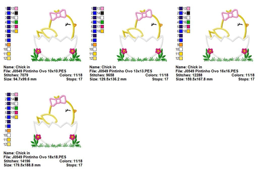 Matriz de Bordado Pintinho no Ovo com Lacinho – Aplique