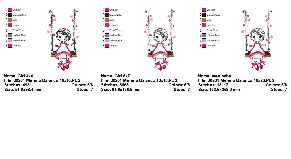 Matriz de Bordado Garotinha no Balanço com Flores – Aplique