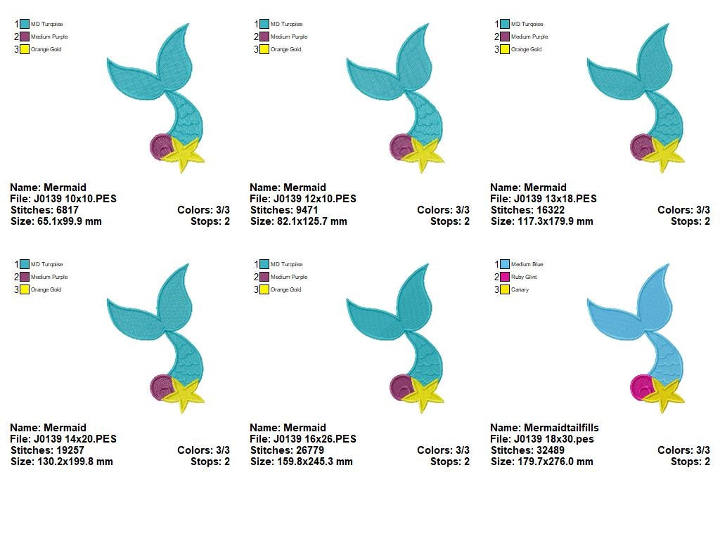 Matriz de Bordado Calda de Sereia com Estrela e Conchas – Ponto Cheio