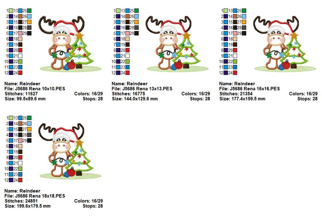 Matriz de Bordado Rena Natalina com Árvore – Aplique