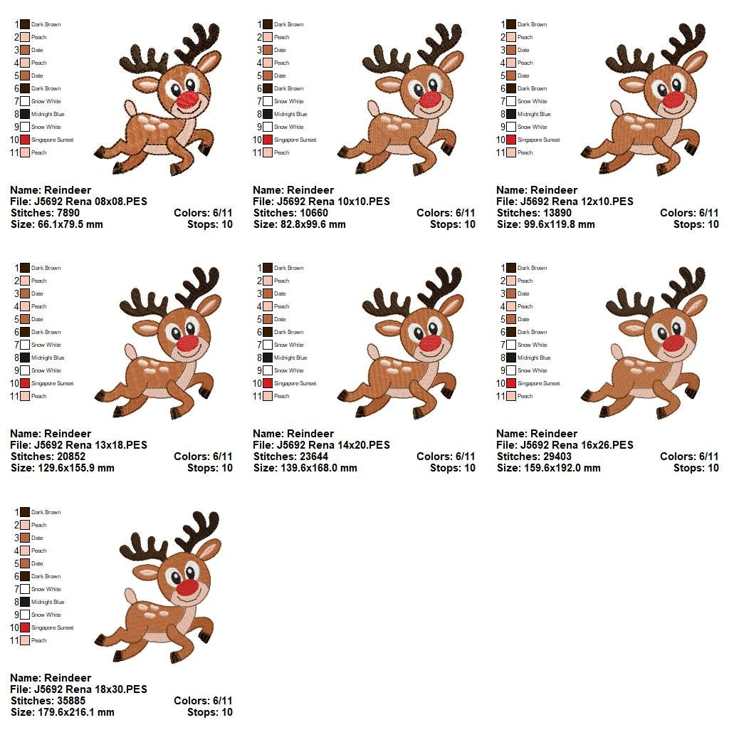 Matriz de Bordado Rena Natalina Fofa – Ponto Cheio