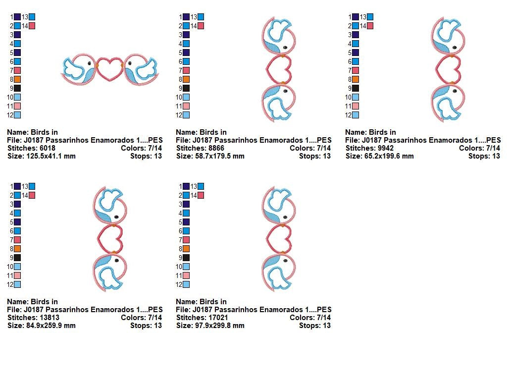 Matriz de Bordado Passarinhos Românticos com Coração – Aplique