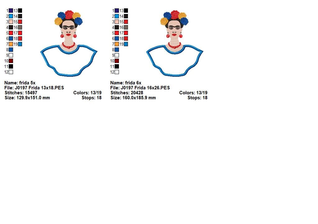 Matriz de Bordado Frida Kahlo com Flores – Aplique