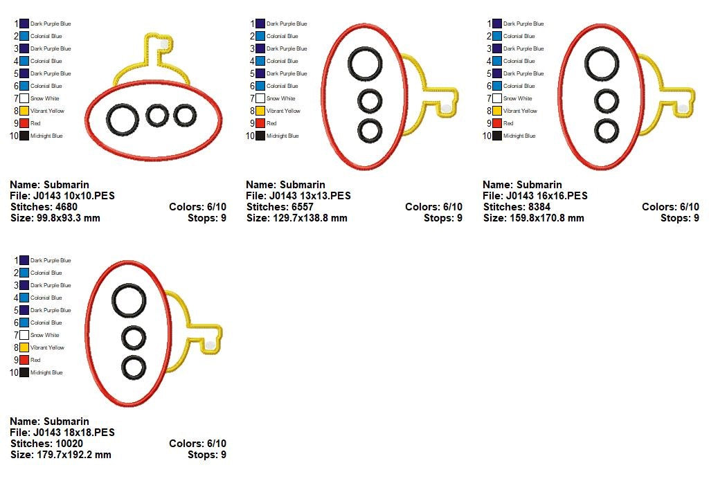 Matriz de Bordado Submarino Infantil com Janelas Redondas – Aplique