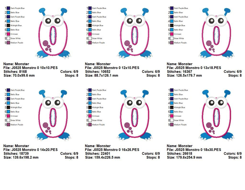 Matriz de Bordado Número 0 Monstrinho Divertido – Aplique