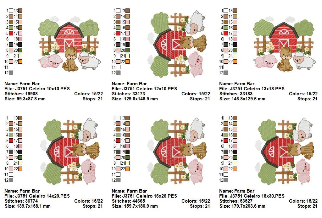 Matriz de Bordado Fazendinha Fofa com Animais – Ponto Cheio