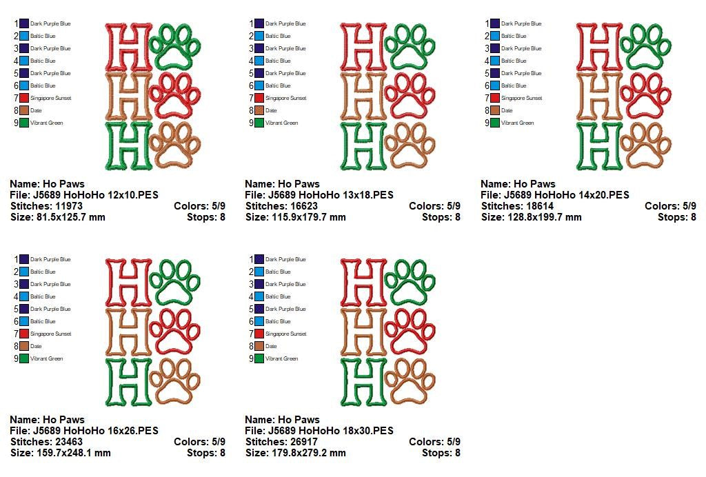 Matriz de Bordado Ho Ho Ho Patinhas Divertido de Natal – Ponto Cheio