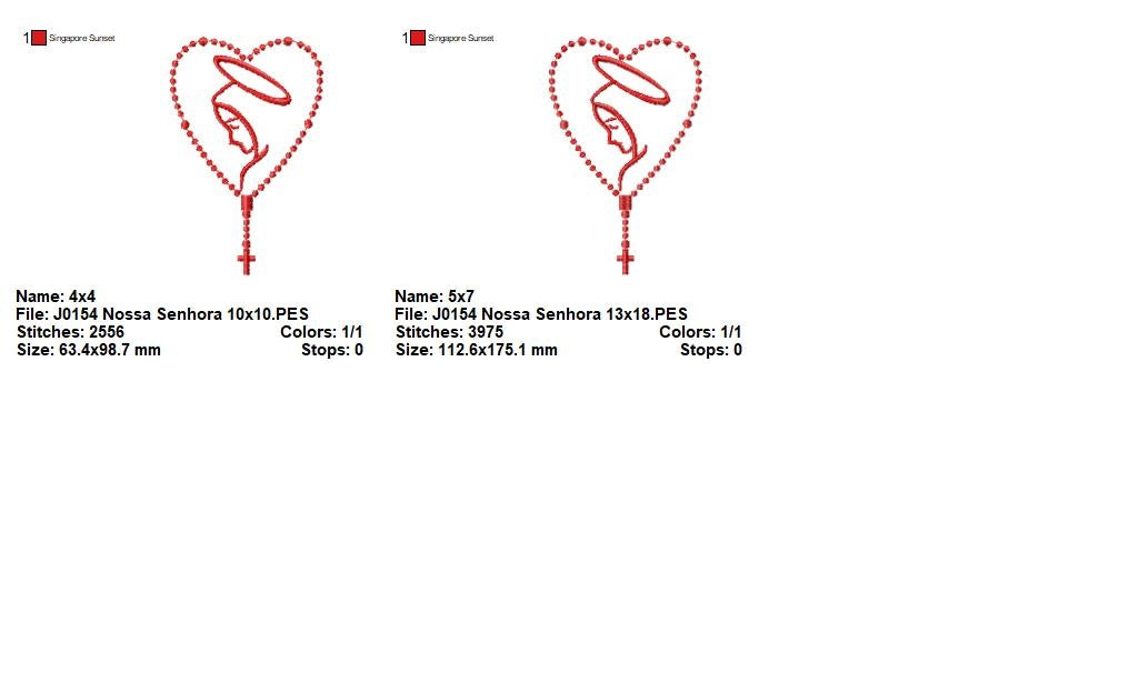 Matriz de Bordado Nossa Senhora de Fátima com Terço em Coração – Ponto Satim