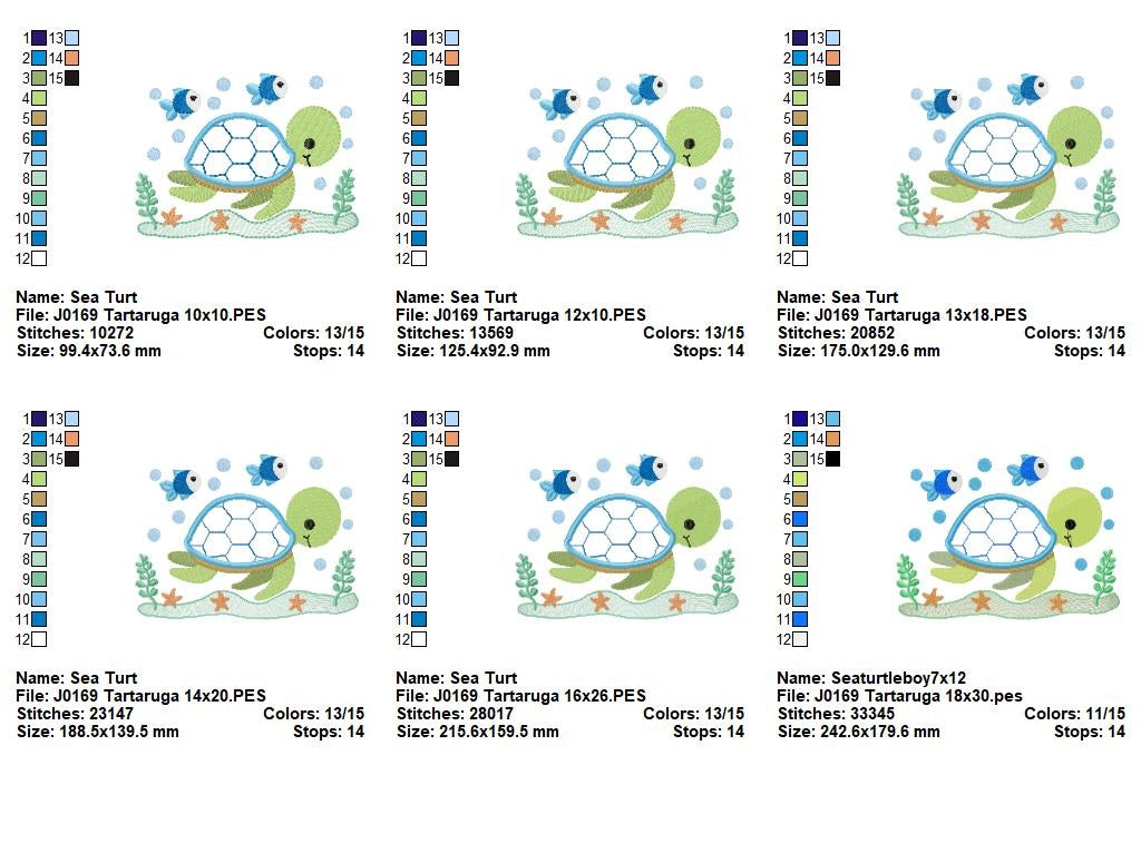 Matriz de Bordado Tartaruga com Peixinhos no Fundo do Mar – Aplique