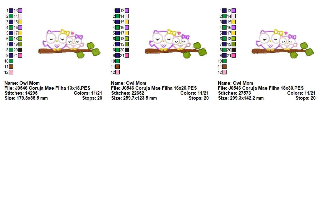 Matriz de Bordado Corujinha Mamãe e Filha - Aplique