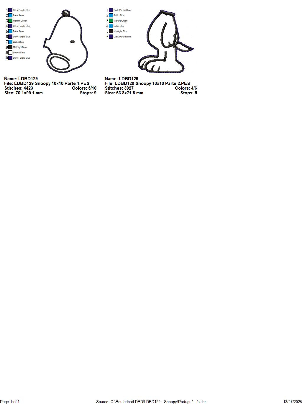 Matriz de Bordado Snoopy – Projeto ITH