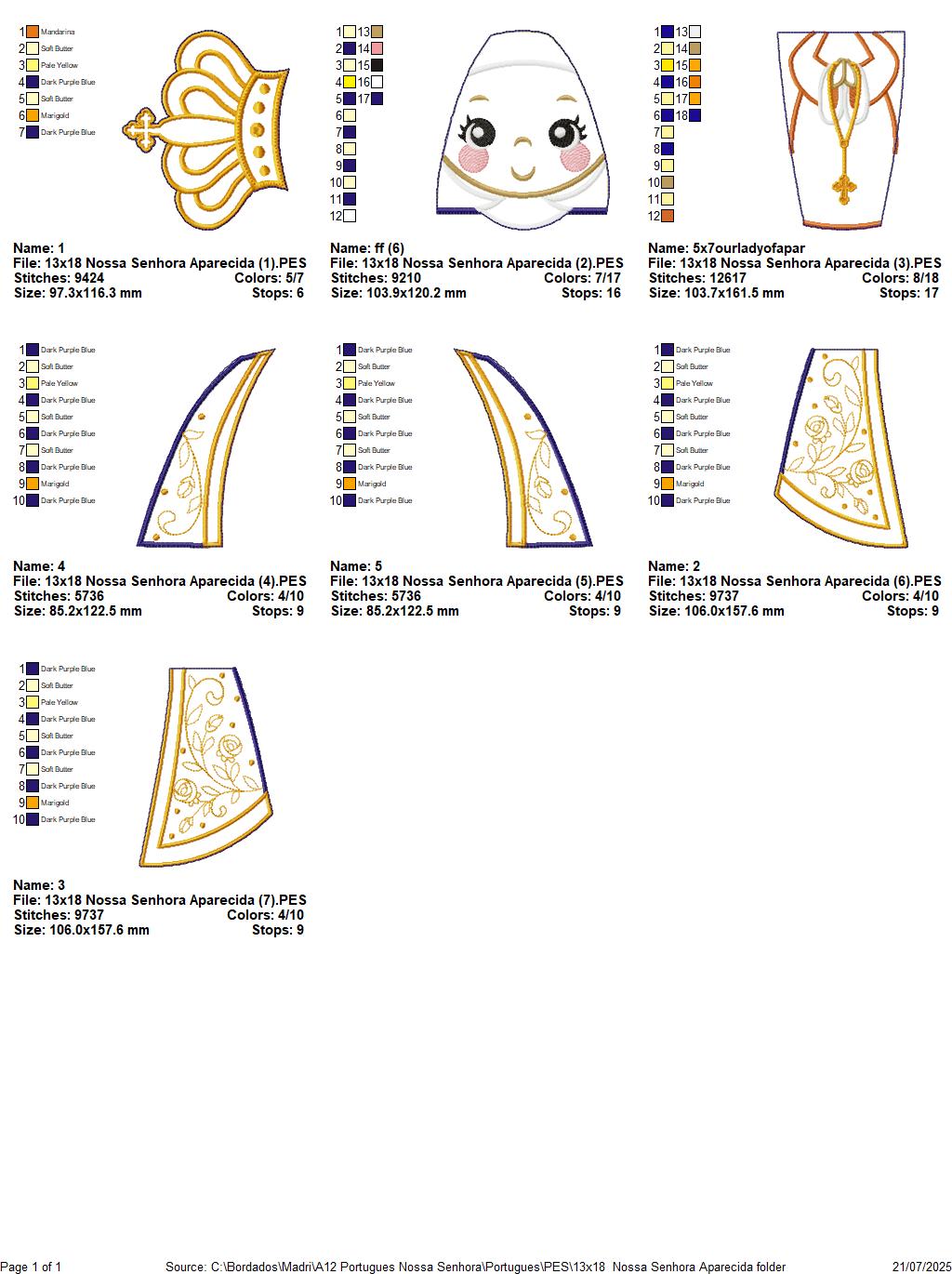Matriz de Bordado Nossa Senhora Aparecida – Projeto ITH