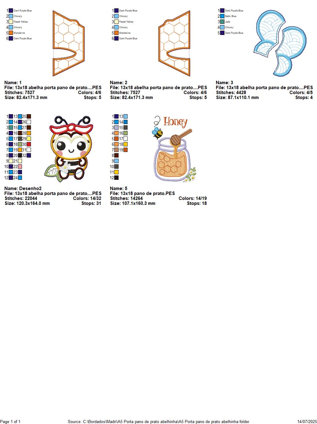 Matriz de Bordado Abelhinha e Pote de Mel - Suporte de Pano de Prato - Projeto ITH
