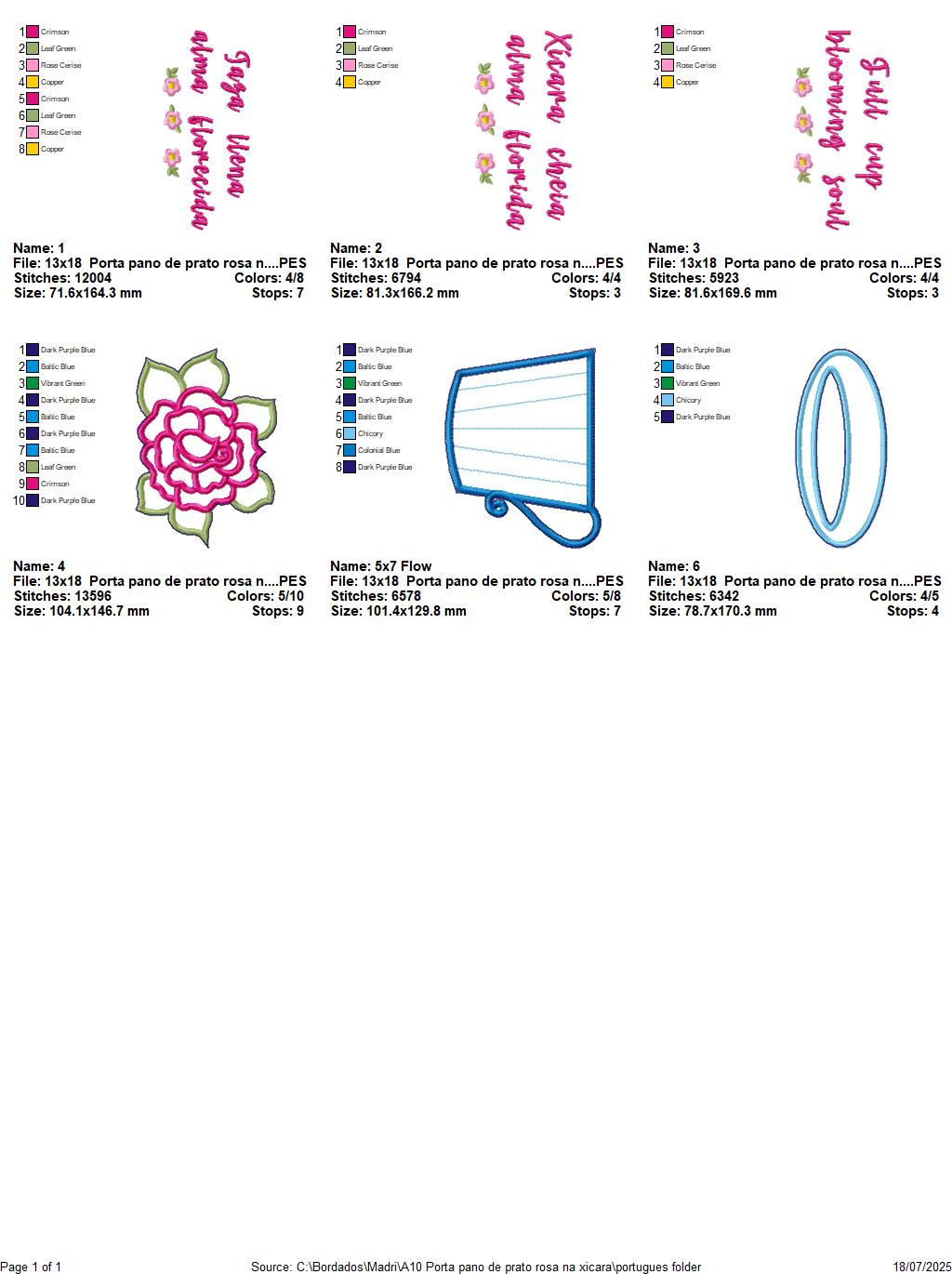 Matriz de Bordado Xícara Florida – Suporte de Pano de Prato – Projeto ITH