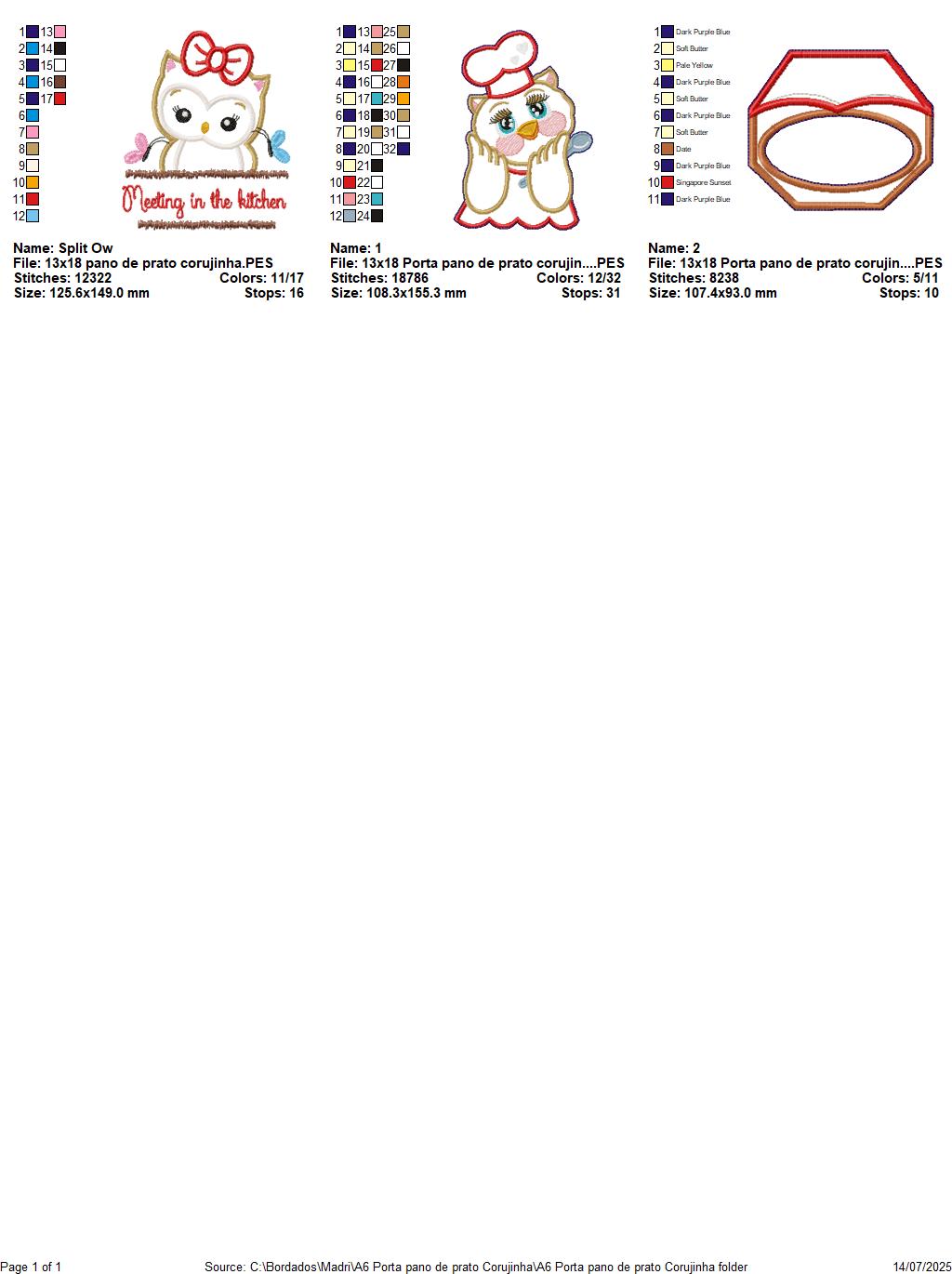 Matriz de Bordado Corujinha Chef - Suporte de Pano de Prato – Projeto ITH