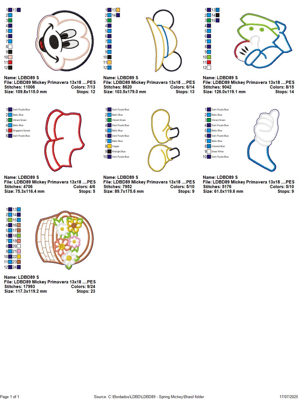 Matriz de Bordado Mickey com Cesta de Flores – Projeto ITH