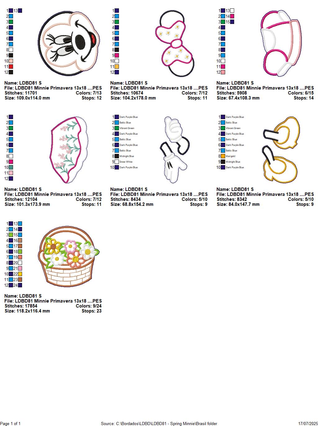 Matriz de Bordado Minnie com Cesta de Flores – Projeto ITH