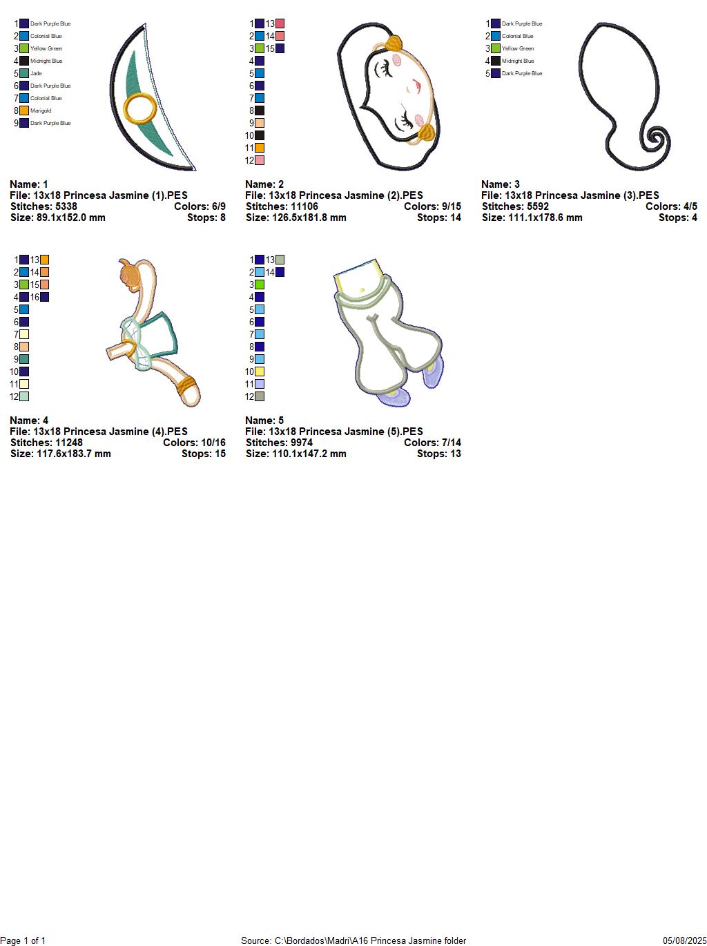 Matriz de Bordado Princesa Jasmine – Projeto ITH